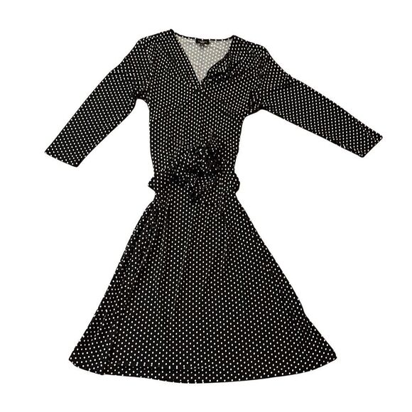 Talbots, beautiful black and white polkadotted tie waist stretchy dress size 4 p - Picture 1 of 3